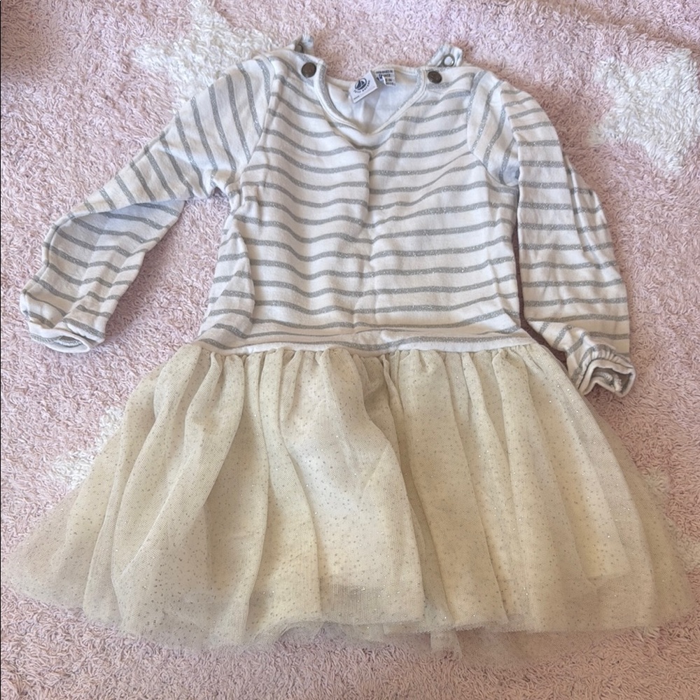 Petit Bateau Striped Cream and Gray Dress